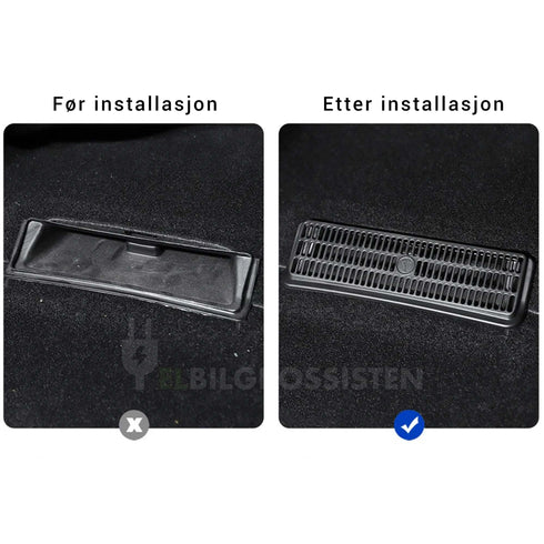 TSLA Ventilasjonsdeksel - Air Vent Cover - Tesla Model Y - Before After - Elbilgrossisten